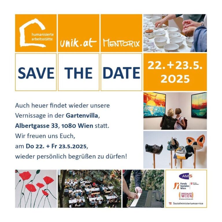 Einladungsflyer zur Ausstellung Sinnflut 2025 in Wien mit Alice Pichler – Kunst, Musik und Design in der Gartenvilla Albertgasse.